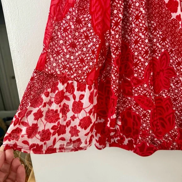 INC International Concepts Vibrant Red and White Patterned Blouse - Picture 3 of 6